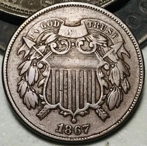 1867 Two Cent Piece 2C Ungraded Choice US Copper Coin CC27644 - Picture 1 of 4