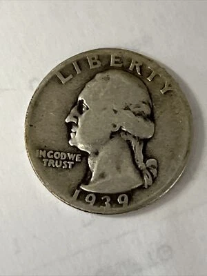 1939 P 🇺🇸 Washington Quarter .25c 90% Silver US Mint - G - Good Nice Patina - Image 1 of 2