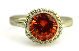 Lustrous Round Orange Sapphire Lab Created Stone SZ:6.5 German Silver Ring 2.17G