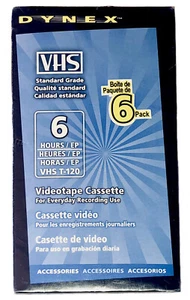 Dynex Standard Grade VHS T-120 6 Hour Videotape Cassette 6 Pack NEW Sealed - Picture 1 of 3