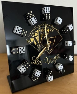 Vintage Plastic Las Vegas Dice Clock Souvenir Kitsch Black Gold White Battery - Picture 1 of 7