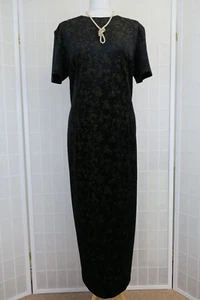 C&A Canda Maxi Dress Size 18 Black Velour Gold Floral Glitter Stretch Vintage - Picture 1 of 15