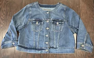 Torrid Collarless Crop Denim Jacket Button Up Medium Wash Women Size Large - Picture 1 of 8