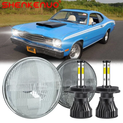 For Plymouth Duster 340 1970-1975 7" inch Round LED Headlights High/Low Beam New - Image 1 of 4