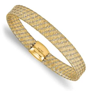 14k Gold Two-Tone Fancy Stretch Bangle Bracelet 7.5" - Picture 1 of 1