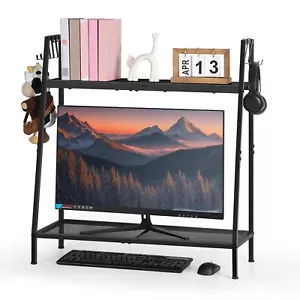 Desk Shelf Black Desk Hutch for Computer Monitor 2 Tier Desktop Display Rack ... - Picture 1 of 8