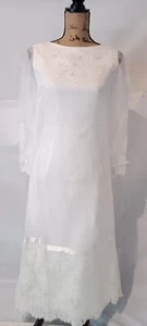 1970s Edwardian style white bridal formal wedding gown shift dress size 8 small - Picture 1 of 9