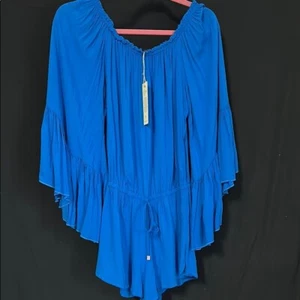 Blue Off-Shoulder Women's Romper - Picture 1 of 4