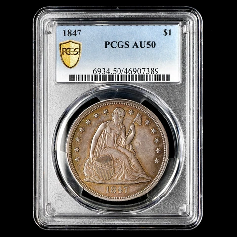 1847 SEATED LIBERTY SILVER DOLLAR ✪ PCGS AU-50 ✪ $1 COIN ALMOST UNC ◢TRUSTED◣ Cover