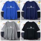 Stipe Pullover Short Sleeves Top Electrocardiogram Man's Bicycle T-Shirt   Man