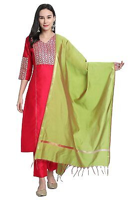 Rose Soie Indien Pakistanais Kurta Avec Pantalon Et Vert Dupatta Ensemble Robe • 53.88€
