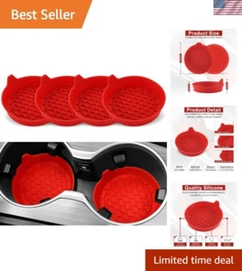 Universal Silicone Car Cup Holders - Red Coasters for Spill Protection, 4 Pack - Picture 1 of 7