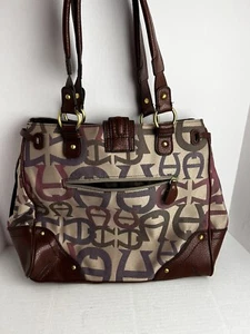 ETIENNE AIGNER Large Shoulder Bag Leather And Fabric Monogram Brass Hardware - Picture 1 of 11