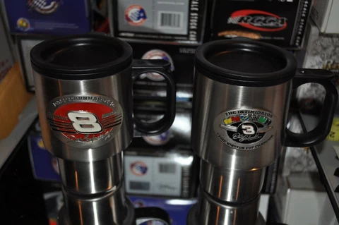 Dale Earnhardt SR & JR #3/8 Stainless Steel Travel Mug- Brand New 7X Champ Cover