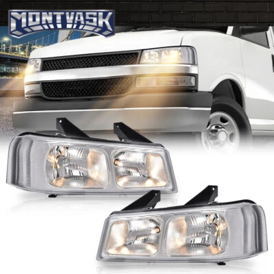 Fit For 03-23 Chevy Express GMC Savana 1500 2500 3500 4500 Van Headlights Chrome - Image 1 of 4