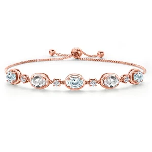 18K Rose Gold Plated Silver Aquamarine and White Created Sapphire and - Picture 1 of 6