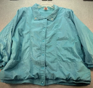 VTG Haband Teal Sheen Nylon Full Zip Lined Lightweight Windbreaker Jacket 2X - Picture 1 of 10