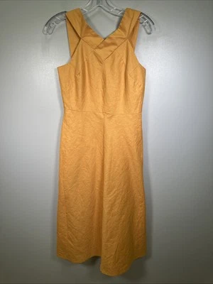 Banana Republic Linen-Blend Cross-Front Midi Dress 4 Island Glow Yellow Preppy - Image 1 of 4
