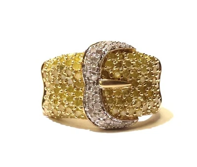14K gold 1.27ct I2 Canary yellow & white diamond belt buckle band ring 7g womens - Image 1 of 4