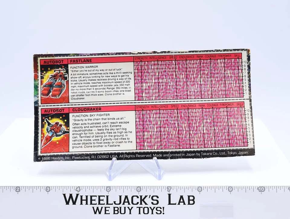 Figura de acción Fastlane & Cloudraker Robot Tech Spec 1986 Hasbro G1 Transformer Foto 1 de 1
