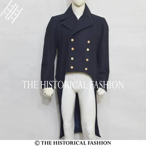 Abrigo de lana azul marino de la era de la Regencia de 1830 Abrigo de cola militar Jane Austen - Imagen 1 de 3