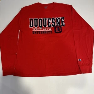 CHAMPION Duquesne University Adult Large Sports Team Print Logo Red LS Shirt - Picture 1 of 8