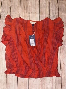 Women’s Large Red Striped Cropped Shirt NWT Universal Thread - Picture 1 of 2