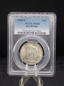 US 1936-S BAY BRIDGE COMMEMORATIVE SILVER HALF DOLLAR SLABBED PCGS MS 66 - Picture 1 of 2