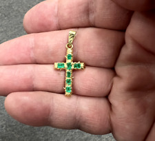 18K Gold & Natural Columbian Emerald Cross Pendant