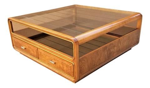 MCM AMERICAN OF MARTINSVILLE 2 Tier Burl Wood Glass Mirror Coffee Cocktail Table Cover