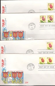 Juego de 4 FDC 1991 - Scott# 25174 1723 - Tulipanes - Farnam Cachet - Imagen 1 de 1