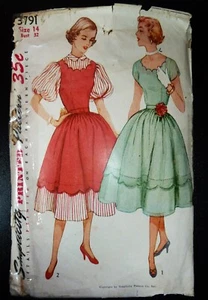 RARE VINTAGE 1950's SIMPLICITY SEWING PATTERN 3791 PUFF SLEEVED DRESS BUST 32" - Picture 1 of 2
