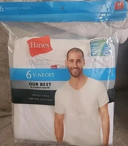 Hanes Best Tagless V-Necks 100% Ring Spun Cotton, White, 6 Shirts/ Medium - Picture 1 of 6