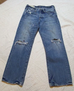 Boys Abercrombie Distressed Button Fly Jeans - Kilburn Low Rise Boot - Size 12 - Picture 1 of 12