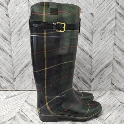 Lauren Ralph Lauren "Rossalyn II" Botas de Lluvia a Cuadros Verdes Mujeres 7 B Ecuestres Foto 1 de 4