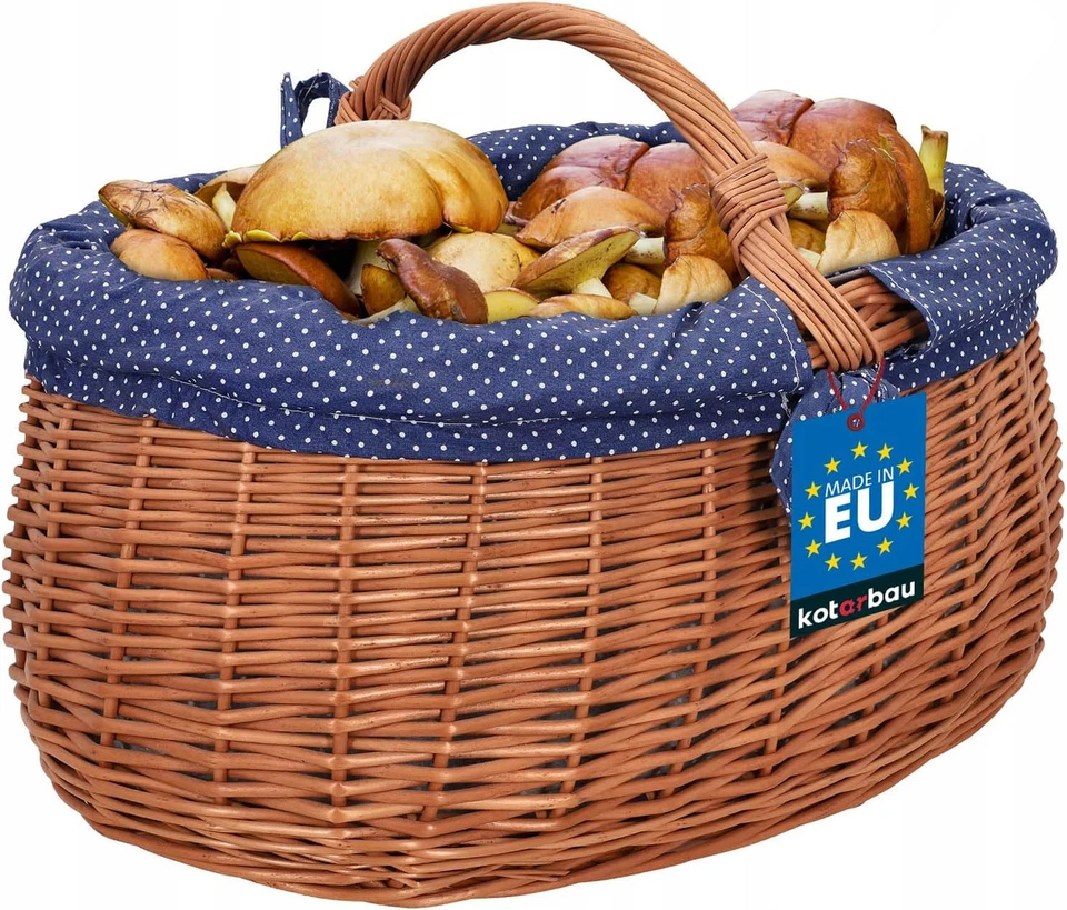 ® Cestino in Vimini Naturale Con Manico, Grande, Con Inserto in Tessuto, Colore  - Immagine 1 di 4