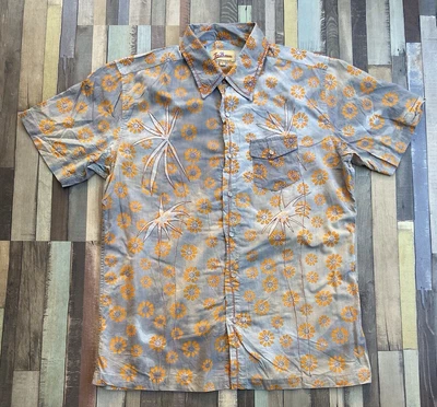 Рубашка мужская Joe Browns размер большой короткий рукав оранжевый серый цветочный галстук эффект красителя - Изображение 1 из 4