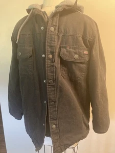 Dickies Duck Jacket Quilt Lined Black Mens S Canvas Hooded Full Zip Shirt Snap - Picture 1 of 10