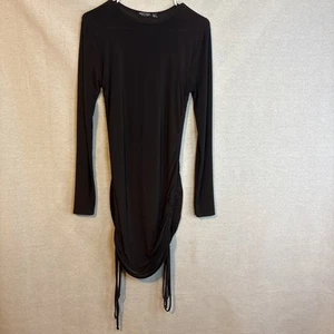 Nasty Gal Womens Dress Size 8 Brown Bodycon Slinky Ruching Ties Nightclub Sexy - Picture 1 of 10