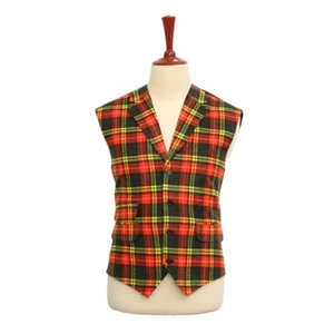 Mens Vest Suit Lapel Plaid Orange Yellow Formal Party Wedding Waistcoat XL 46 - Picture 1 of 9