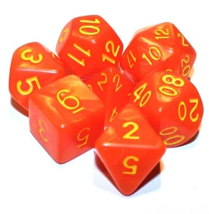 Juego de 7 dados poliédricos de mármol con bolsa - naranja con números amarillos - Imagen 1 de 2