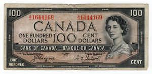 Bank of Canada 1954 $100 Hundred Dollars Devil's Face Portrait Coyne-Towers Fine