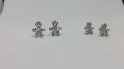  Orecchini donna bebe' argento baby bimbo al lobo TEMPESTATI di zirconi  - Immagine 1 di 3