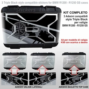 3 adesivi valigie vario BMW R1200 - R1250 GS LC Triple Black K50 laterali + top - Foto 1 di 2