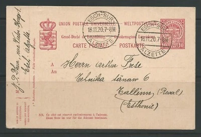 Luxemburg Esch-Sur Alzette 16 November 1920 postcard to Rallinn Tallinn Estonia - Image 1 of 2