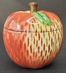 Vintage MCM Apple Jar Porcelain Figural Container Lid Made in PV Czechoslovakia - Picture 1 of 18