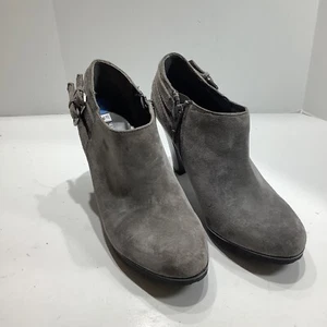 White Mountain Sneaky Ankle Boots Side Zip Charcoal Leather Heels Wmns Size 6.5M - Picture 1 of 7