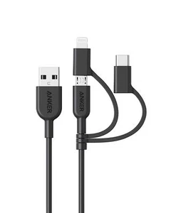 Anker Powerline II 3-in-1 Cable, MFI Certified Lightning/Type C/Micro USB Cable - Picture 1 of 16
