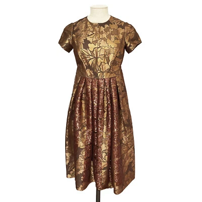Vestido de festa VIVIENNE TAM vintage babydoll dourado floral lantejoulas detalhe de malha tamanho P - Imagem 1 de 4