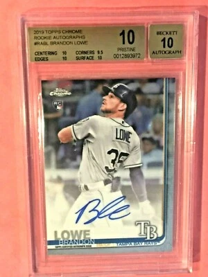 Brandon Lowe 2019 Topps Chrome ROOKIE AUTO #RA-BL BGS 10/10 PRISTINE!*POP 2*RAYS - Image 1 of 2